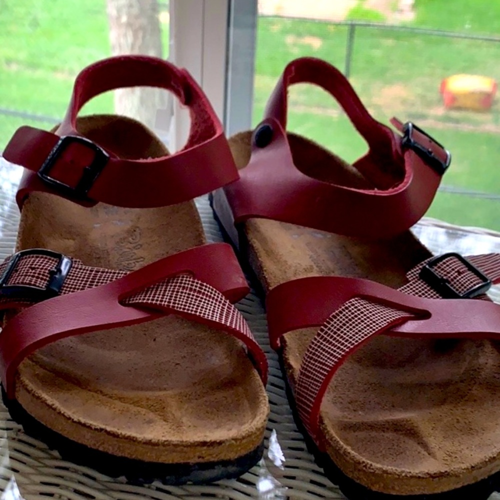 Cute red Birkenstock sandals
